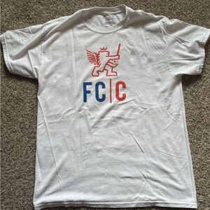 Men’a White Short Sleeve Tee with Blue and Orange FC|C Graphic